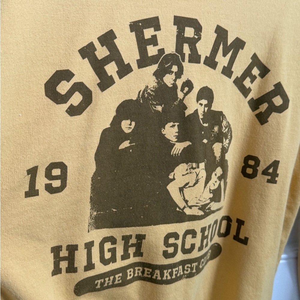 XS the breakfast club Shermer High School sweatshirt top mustard yellow stripe - Picture 7 of 9